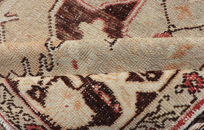 Vintage Turkish Oushak Rug in Orange, Brown, Taupe, and Light Green Vintage oushak from Turkey with Medallion design in various tones of orange, tan, sand, taupe, brown, and light green. Keivan Woven Arts / rug EN - 176290, country of origin / typ... - Keivan Woven ArtsEN - 176290 - 17448Rug