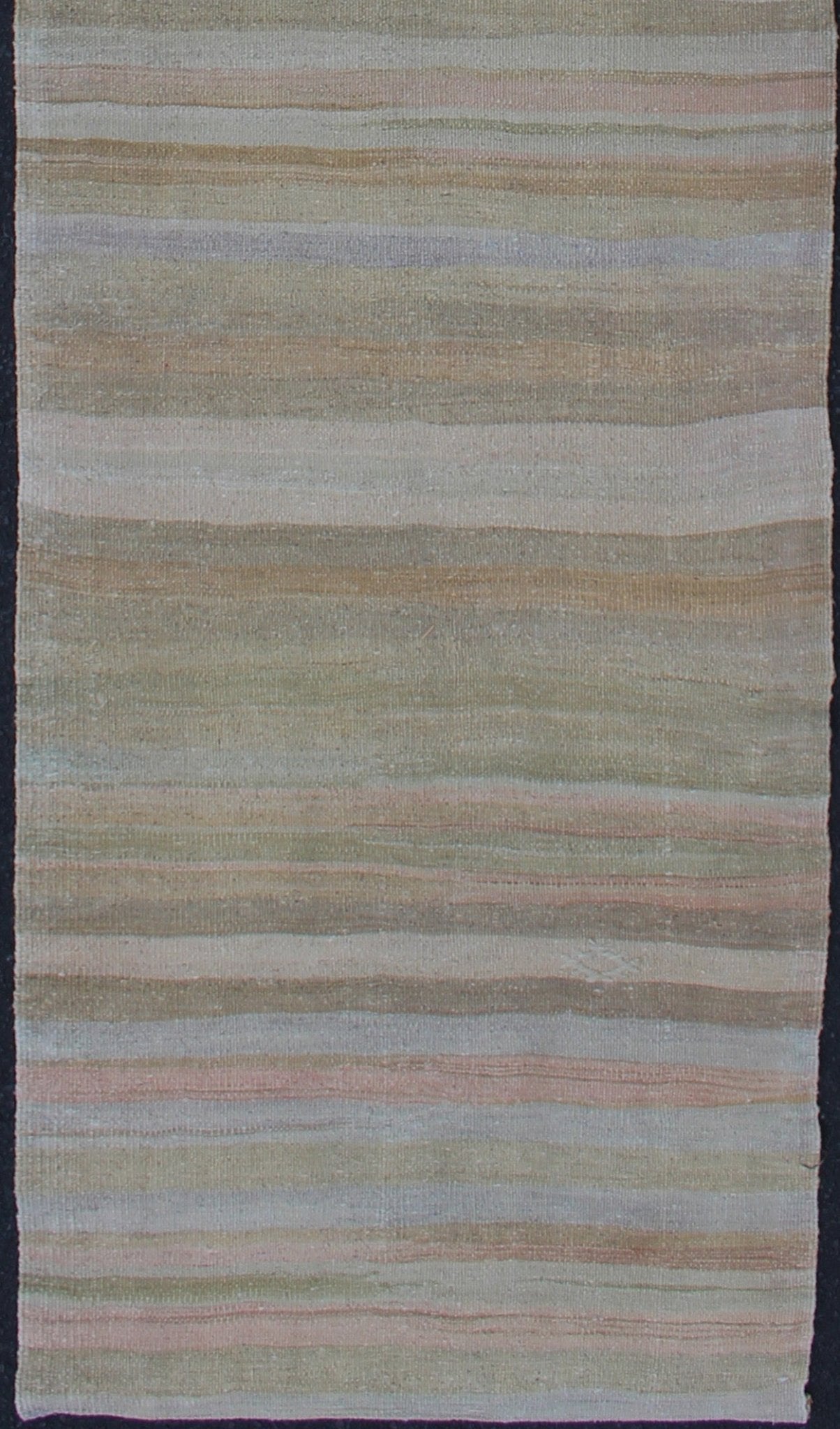 Striped Vintage Turkish Flat - Weave Runner With Minimalist & Modern Design. Vintage Kilim runner from Turkey with stripes, rug/EN - 176326, country of origin / type: Turkey / Kilim, circa 1960 This softly striped - design vintage runner from T... - Keivan Woven ArtsEN - 176326 - 12725Rug