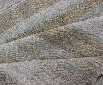 Vintage Turkish Flat - Weave Runner With Stripe Design Cream, Tan, Taupe, and Light Green Modern Kilim runner from Turkey with stripes. Keivan Woven Arts / rug EN - 176337, country of origin / type: Turkey / Kilim, circa 1960 This modern - ... - Keivan Woven ArtsEN - 176337 - 12729Rug