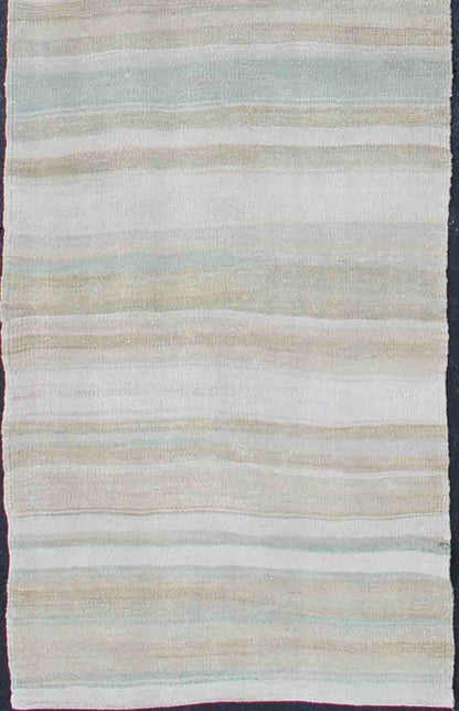 Vintage Turkish Kilim Runner with Stripes and Modern Design in Muted Colors. Keivan Woven Arts / rug / EN - 176338 country of origin / type: Turkey / Kilim, circa 1950 Measures: 2'4 x 10'0 This vintage flat - woven Kilim runner features a minimalist... - Keivan Woven ArtsEN - 176338 - 12733Rug