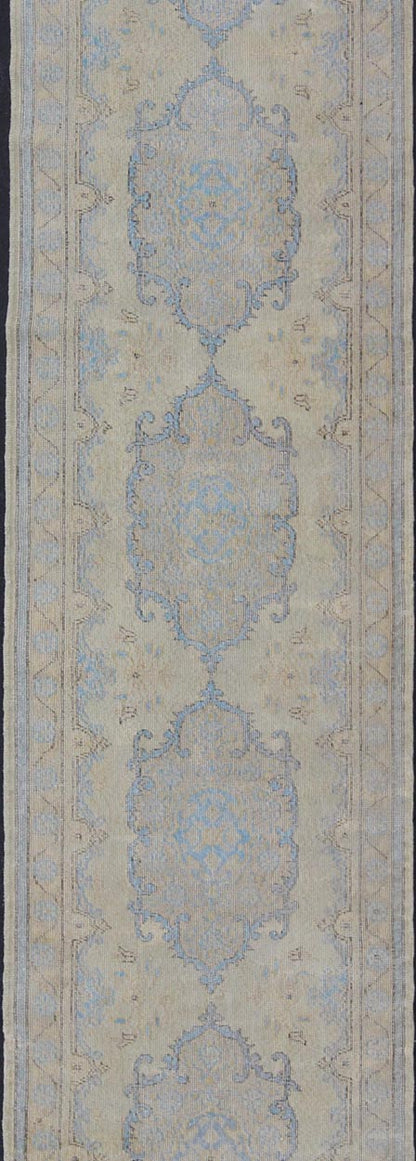 Vintage Hand Knotted Turkish Oushak Runner With Ornate Medallions Vintage Oushak carpet with multi - medallion design, Keivan Woven Arts / rug en - 176361, country of origin / type: Turkey / Oushak, circa 1950 This vintage Oushak carpet from ... - Keivan Woven ArtsEN - 176361 - 11225Rug