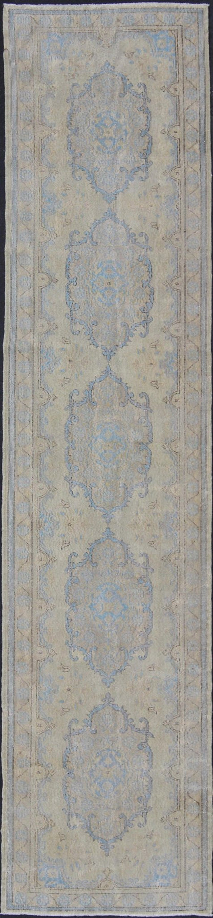 Vintage Hand Knotted Turkish Oushak Runner With Ornate Medallions Vintage Oushak carpet with multi - medallion design, Keivan Woven Arts / rug en - 176361, country of origin / type: Turkey / Oushak, circa 1950 This vintage Oushak carpet from ... - Keivan Woven ArtsEN - 176361 - 11225Rug