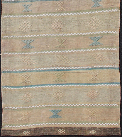 Vintage Turkish Kilim Runner In Stripe and Modern Design with Geometric Motif Vintage Turkish Kilim runner with a stripe and modern design with motif of geometric design Minimalist stripe design Kilim runner from Turkey, rug en - 10, Keivan Woven... - Keivan Woven ArtsEN - 176422 - 11016Rug