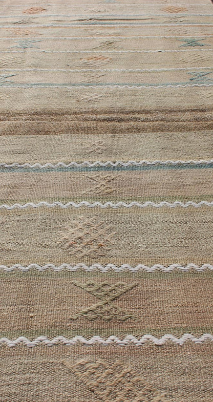 Vintage Turkish Kilim Runner In Stripe and Modern Design with Geometric Motif Vintage Turkish Kilim runner with a stripe and modern design with motif of geometric design Minimalist stripe design Kilim runner from Turkey, rug en - 10, Keivan Woven... - Keivan Woven ArtsEN - 176422 - 11016Rug