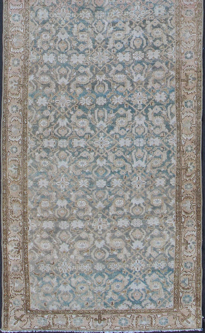 Antique Persian Malayer Runner With Herati Design in Light Tones of Light Blue and Cream. Keivan Woven Arts / rug EN - 176451, country of origin / type: Iran / Mahal, circa 1920 Measures: 3'6 x 15'1. This antique Persian Malayer runner, circa earl... - Keivan Woven ArtsEN - 176451 - 10114Rug