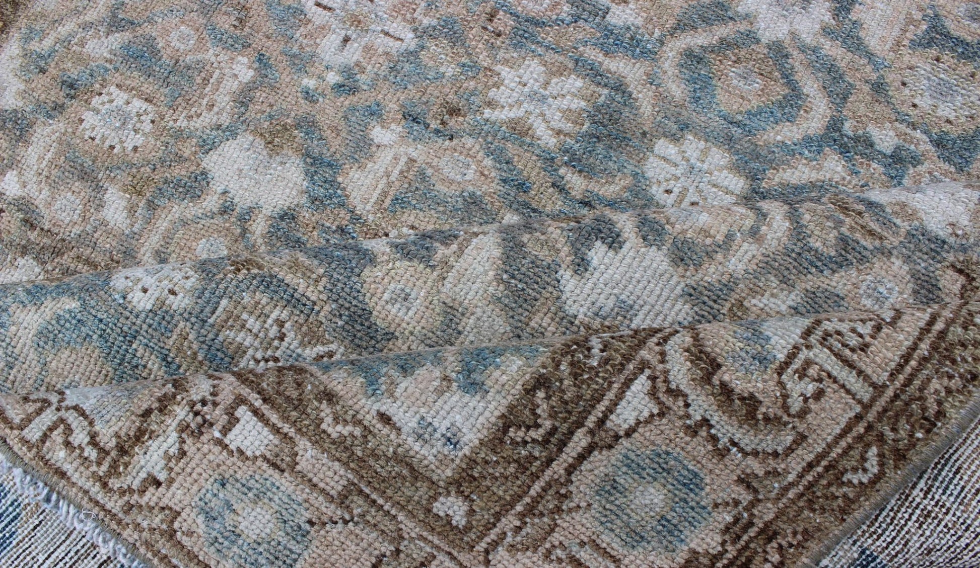 Antique Persian Malayer Runner With Herati Design in Light Tones of Light Blue and Cream. Keivan Woven Arts / rug EN - 176451, country of origin / type: Iran / Mahal, circa 1920 Measures: 3'6 x 15'1. This antique Persian Malayer runner, circa earl... - Keivan Woven ArtsEN - 176451 - 10114Rug