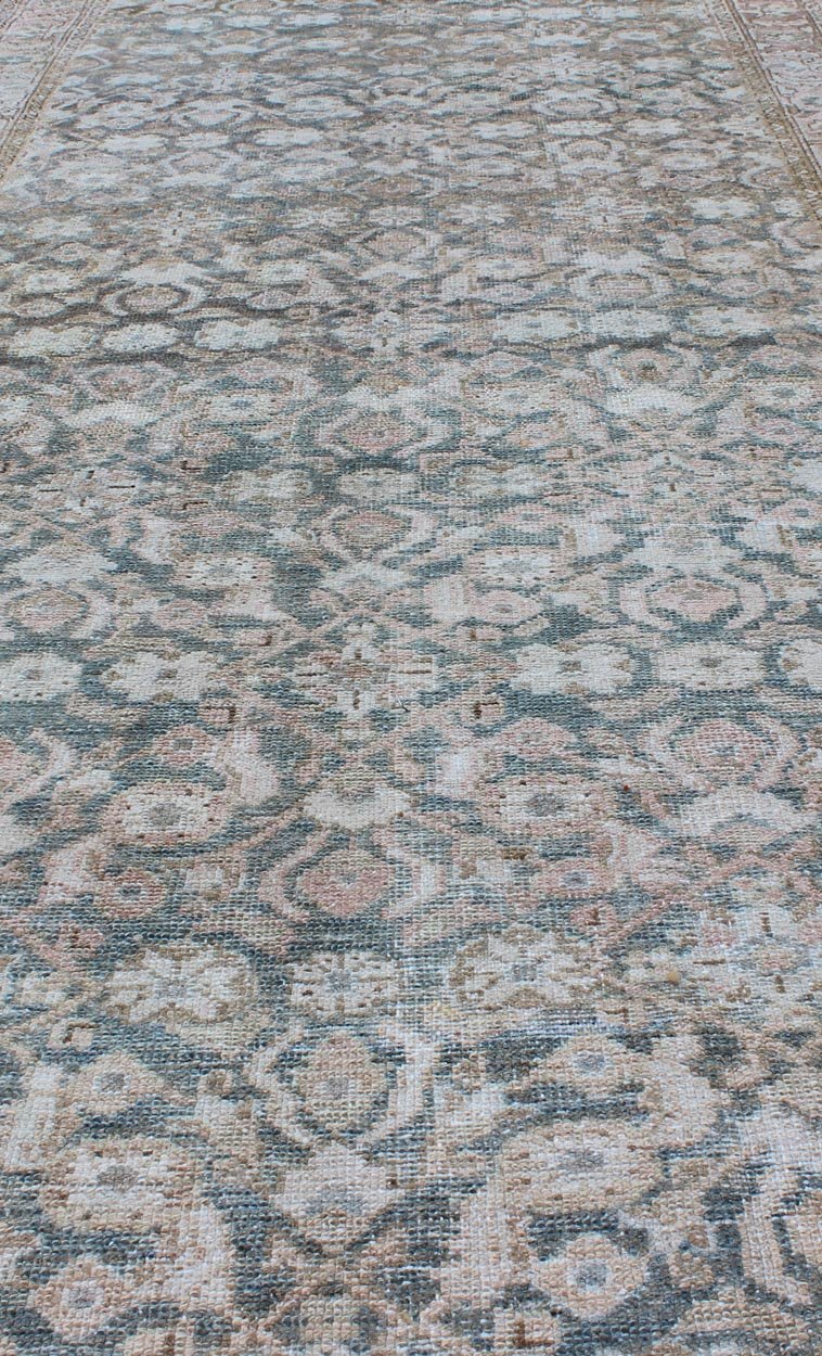 Antique Persian Malayer Runner With Herati Design in Light Tones of Light Blue and Cream. Keivan Woven Arts / rug EN - 176451, country of origin / type: Iran / Mahal, circa 1920 Measures: 3'6 x 15'1. This antique Persian Malayer runner, circa earl... - Keivan Woven ArtsEN - 176451 - 10114Rug