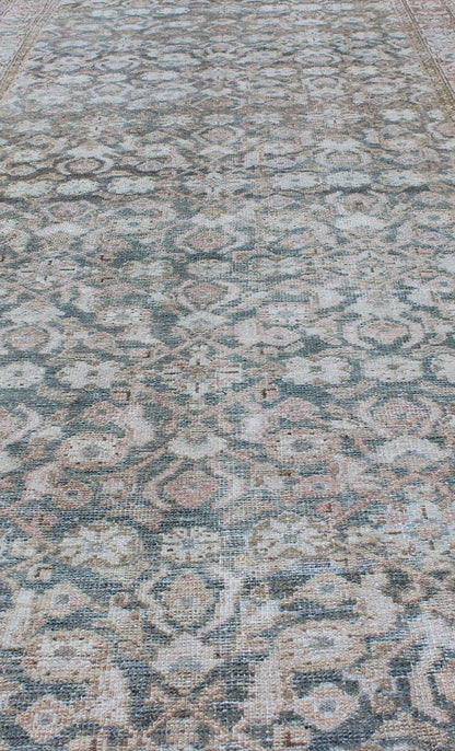 Antique Persian Malayer Runner With Herati Design in Light Tones of Light Blue and Cream. Keivan Woven Arts / rug EN - 176451, country of origin / type: Iran / Mahal, circa 1920 Measures: 3'6 x 15'1. This antique Persian Malayer runner, circa earl... - Keivan Woven ArtsEN - 176451 - 10114Rug
