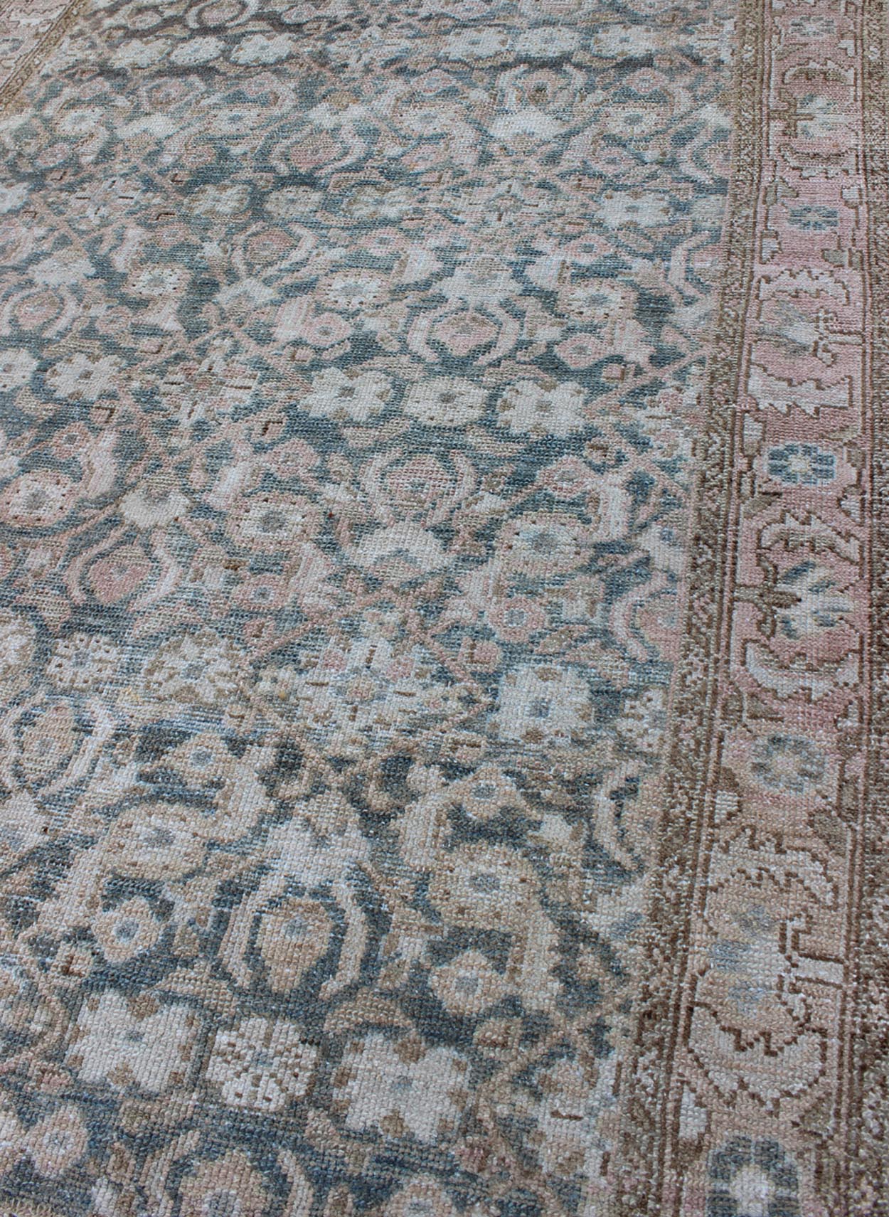 Antique Persian Malayer Runner With Herati Design in Light Tones of Light Blue and Cream. Keivan Woven Arts / rug EN - 176451, country of origin / type: Iran / Mahal, circa 1920 Measures: 3'6 x 15'1. This antique Persian Malayer runner, circa earl... - Keivan Woven ArtsEN - 176451 - 10114Rug