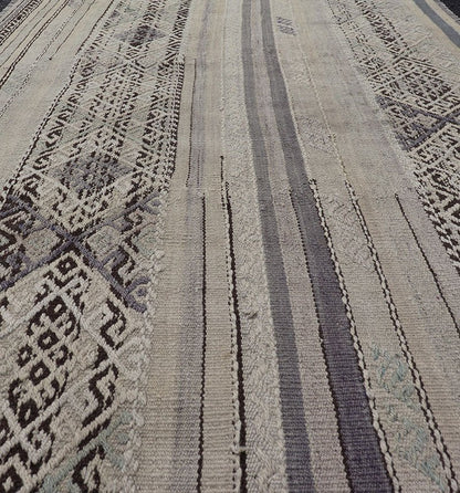 Stripe Design Turkish Vintage Flat - Weave Rug in Shades Grey, Brown, and Lavender. Keivan Woven Arts / rug EN - 176469, country of origin / type: Turkey / Kilim, circa 1950 This vintage Turkish Kilim rug features a contemporary geometric stripe des... - Keivan Woven ArtsEN - 176469 - 17454Rug