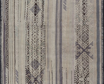 Stripe Design Turkish Vintage Flat - Weave Rug in Shades Grey, Brown, and Lavender. Keivan Woven Arts / rug EN - 176469, country of origin / type: Turkey / Kilim, circa 1950 This vintage Turkish Kilim rug features a contemporary geometric stripe des... - Keivan Woven ArtsEN - 176469 - 17454Rug