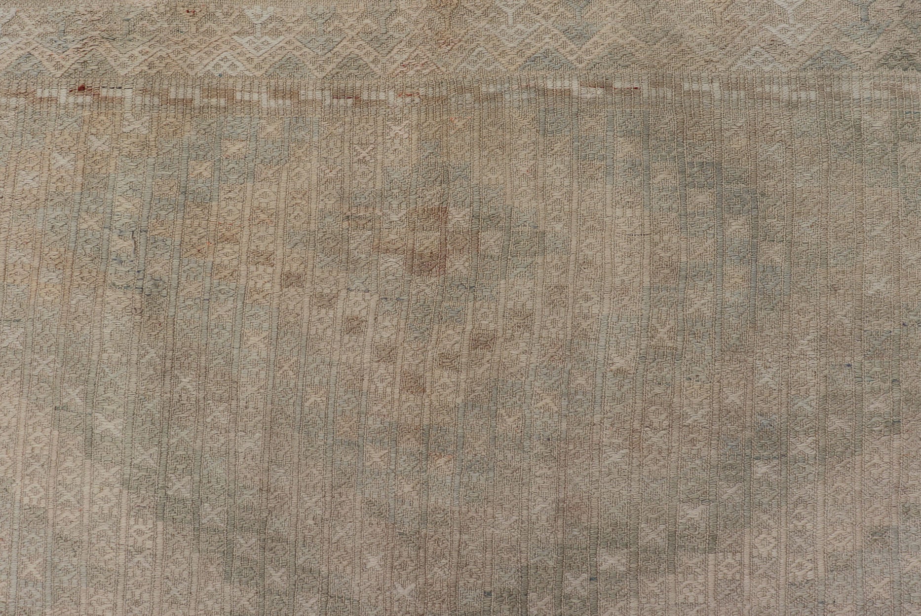 Vintage Gallery Turkish Embroidered Rug with Geometric Design in Soft Tones. Vintage Gallery Turkish Embroidered Rug with Geometric Design in Soft Tones. Embroidered vintage flat weave gallery rug from Turkey in shades of tan, taupe, green, ... - Keivan Woven ArtsEN - 176475 - 17628Rug