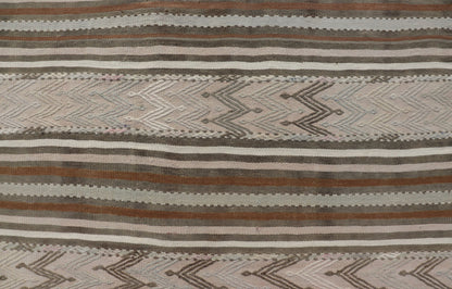 Turkish Flat - Weave Kilim in Muted Colors with Stripes and Embroideries Turkish Kilim vintage carpet in light taupe, green, Tan, Light Brown, and beige and cream, Keivan Woven Arts / rug EN - 176476, country of origin / type: Turkey / Kilim, ci... - Keivan Woven ArtsEN - 176476 - 17460Rug