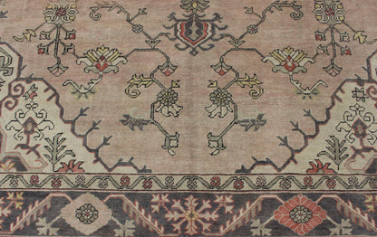 Antique Hand - Knotted Turkish Medallion Oushak in Blush, Ivory and Charcoal. Keivan Woven Arts: rug EN - 176497, Country of Origin: Turkey; Type: Oushak; Design: Diamond Medallion, Oushak Medallion Measures: 9'9 x 11'10 This striking vintage Turkish... - Keivan Woven ArtsEN - 176497 - 11020Rug
