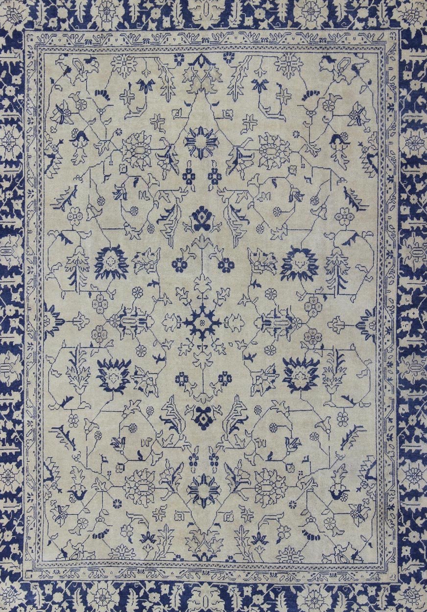 Elegant Floral Vintage Oushak in Blue and Cream with All - Over Design kwarugs All - over design Turkish rug with small - scale flowers, rug en - 176498, country of origin / type: Turkey / Oushak, circa 1940 This vintage Turkish Oushak rug featur... - Keivan Woven ArtsEN - 176498 - 11393Rug