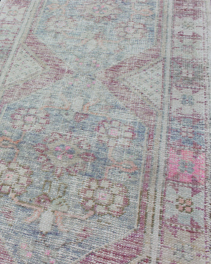 Distressed Vintage Turkish Oushak Runner in Light Purple, Light Green and light Blue Lightpurple, light green and light blue vintage Oushak runner with Multi - Medallion Design, rug en - 176562, country of origin / type: Turkey / Oushak, circa 1940... - Keivan Woven ArtsEN - 176562 - 10263Rug