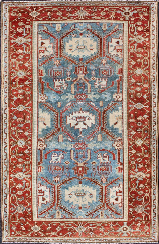 Blossom design Persian Malayer antique rug in red, blue, and ivory tones, rug en - 176571, country of origin / type: Iran / Malayer, circa 1920. This beautiful antique early 20th century Persian Malayer carpet features an all - over design of repeat... - Keivan Woven ArtsEN - 176571 - 10183