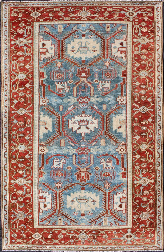 Blossom design Persian Malayer antique rug in red, blue, and ivory tones, rug en - 176571, country of origin / type: Iran / Malayer, circa 1920. This beautiful antique early 20th century Persian Malayer carpet features an all - over design of repeat... - Keivan Woven ArtsEN - 176571 - 10183Rug