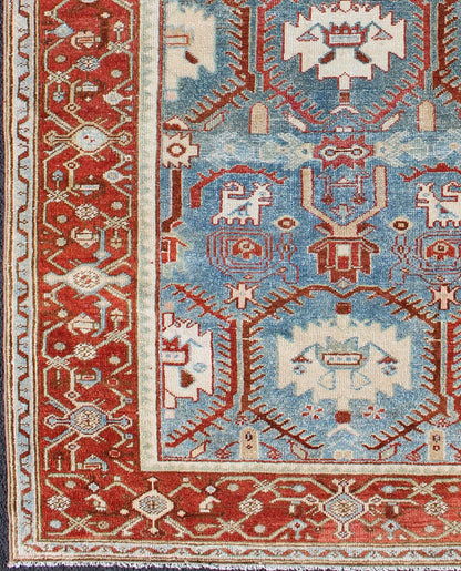 Blossom design Persian Malayer antique rug in red, blue, and ivory tones, rug en - 176571, country of origin / type: Iran / Malayer, circa 1920. This beautiful antique early 20th century Persian Malayer carpet features an all - over design of repeat... - Keivan Woven ArtsEN - 176571 - 10183Rug