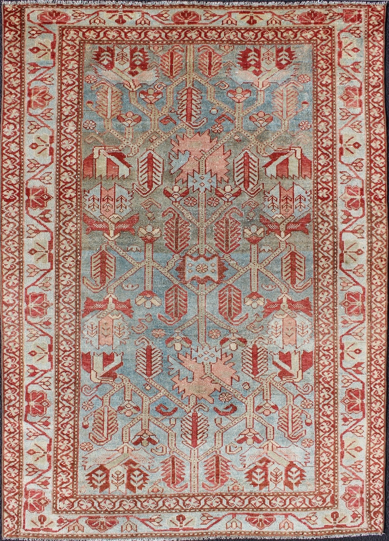 Keivan Woven Arts Energetic Persian Malayer antique rug with geometric motifs in shades of red and blue, rug en - 176572, country of origin / type: Iran / Malayer, circa 1920. This beautiful antique early 20th century Persian Malayer carpe... - Keivan Woven ArtsEN - 176572 - 10187Rug