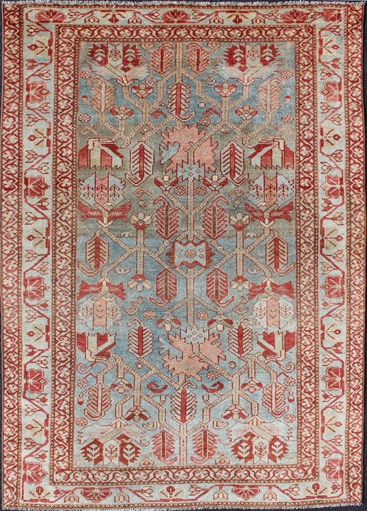 Keivan Woven Arts Energetic Persian Malayer antique rug with geometric motifs in shades of red and blue, rug en - 176572, country of origin / type: Iran / Malayer, circa 1920. This beautiful antique early 20th century Persian Malayer carpe... - Keivan Woven ArtsEN - 176572 - 10187Rug