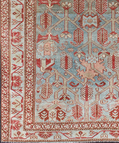 Keivan Woven Arts Energetic Persian Malayer antique rug with geometric motifs in shades of red and blue, rug en - 176572, country of origin / type: Iran / Malayer, circa 1920. This beautiful antique early 20th century Persian Malayer carpe... - Keivan Woven ArtsEN - 176572 - 10187Rug