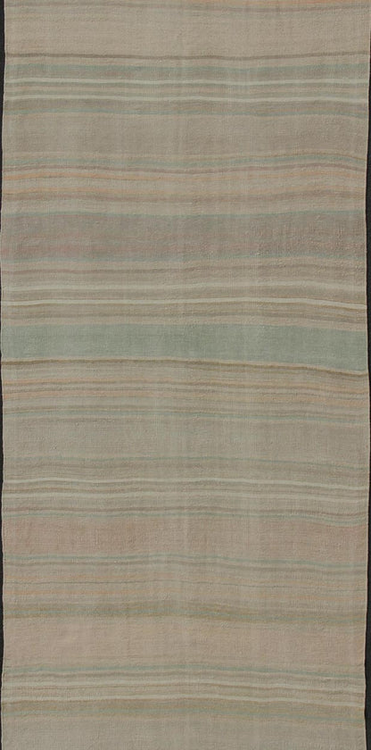 Modern Striped Design Vintage Turkish Kilim Gallery Runner in Shades of Brown and Earth Tones Muted Turkish vintage Kilim long runner with horizontal stripe design, Keivan Woven Arts rug/EN - 176580, country of origin / type: Iran / Kilim, circa ... - Keivan Woven ArtsEN - 176580 - 11040Rug
