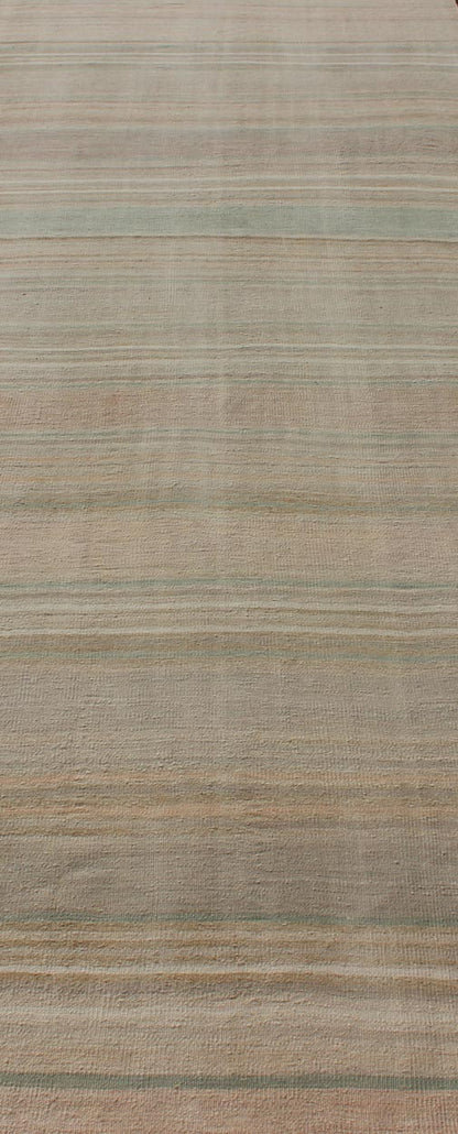 Modern Striped Design Vintage Turkish Kilim Gallery Runner in Shades of Brown and Earth Tones Muted Turkish vintage Kilim long runner with horizontal stripe design, Keivan Woven Arts rug/EN - 176580, country of origin / type: Iran / Kilim, circa ... - Keivan Woven ArtsEN - 176580 - 11040Rug