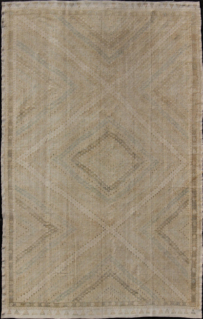 Vintage Turkish Embroidered Rug in Shades of Brown With Geometric Diamond Design Subdued and subtle brown - toned embroidered Turkish Kilim vintage rug with diamond design, Keivan Woven Arts / rug en - 176646, country of origin / type: Turkey / Kili... - Keivan Woven ArtsEN - 176646 - 11050Rug