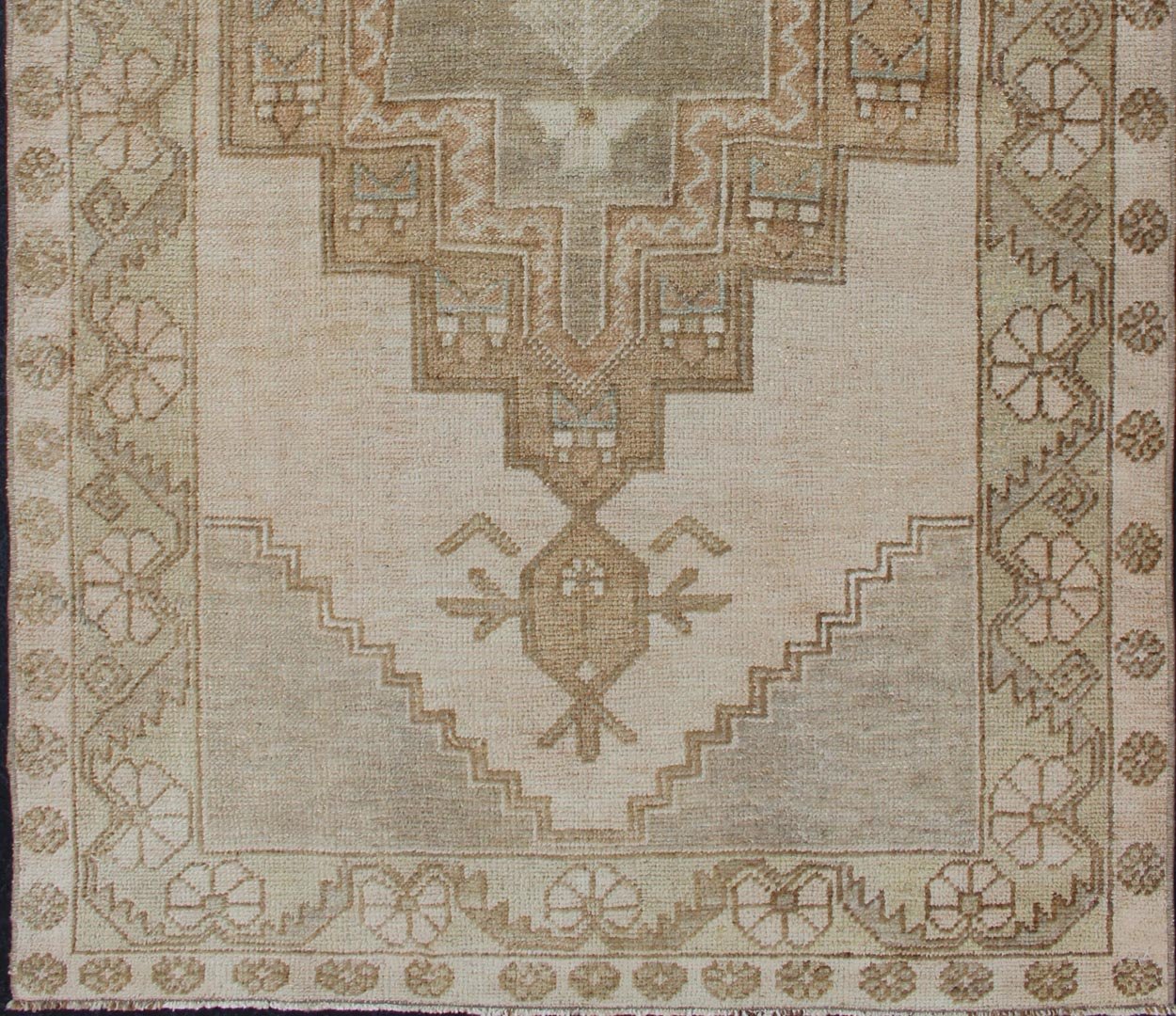 Vintage Turkish Oushak Rug in Sage Green, Taupe, Light Brown, and Light Green vintage oushak from Turkey with Medallion design in various tones of green, tan, sand, taupe and light green rug EN - 176671, country of origin / type: Turkey / oushak, ... - Keivan Woven ArtsEN - 176671 - 12581Rug