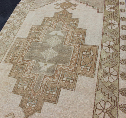 Vintage Turkish Oushak Rug in Sage Green, Taupe, Light Brown, and Light Green vintage oushak from Turkey with Medallion design in various tones of green, tan, sand, taupe and light green rug EN - 176671, country of origin / type: Turkey / oushak, ... - Keivan Woven ArtsEN - 176671 - 12581Rug
