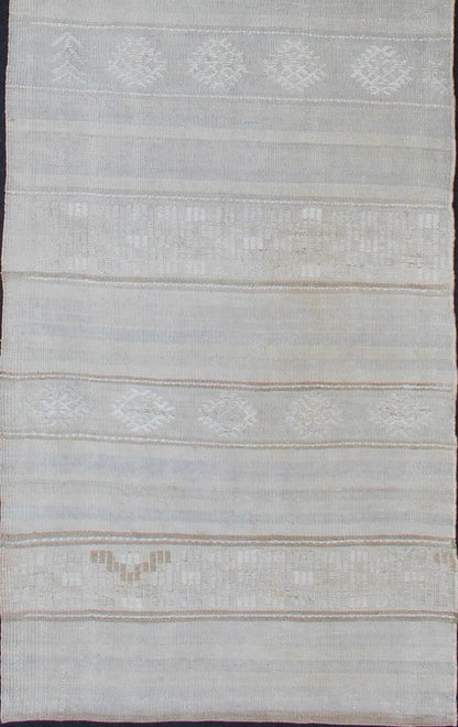 Vintage Hand Woven Turkish Kilim Runner With Stripes in Light Gray and Muted Tones Stripe design Kilim runner in cream, light gray, light taupe and muted tones. Keivan Woven Arts / rug EN - 176729 - 1, country of origin / type: Turkey / Kilim, circa... - Keivan Woven ArtsEN - 176729 - 1 - 11215Rug