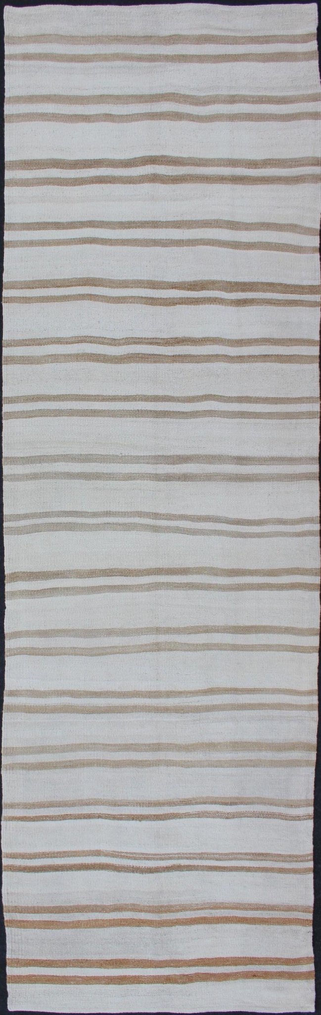 Vintage Turkish Kilim Runner with Stripe Design in Light Brown and Cream Tones Stripe design Kilim runner in cream and taupe, Keivan Woven Arts / rug en - 165951, country of origin / type: Turkey / Kilim, circa 1950 This flat - woven Kilim ru... - Keivan Woven ArtsEN - 176743 - 11952Rug