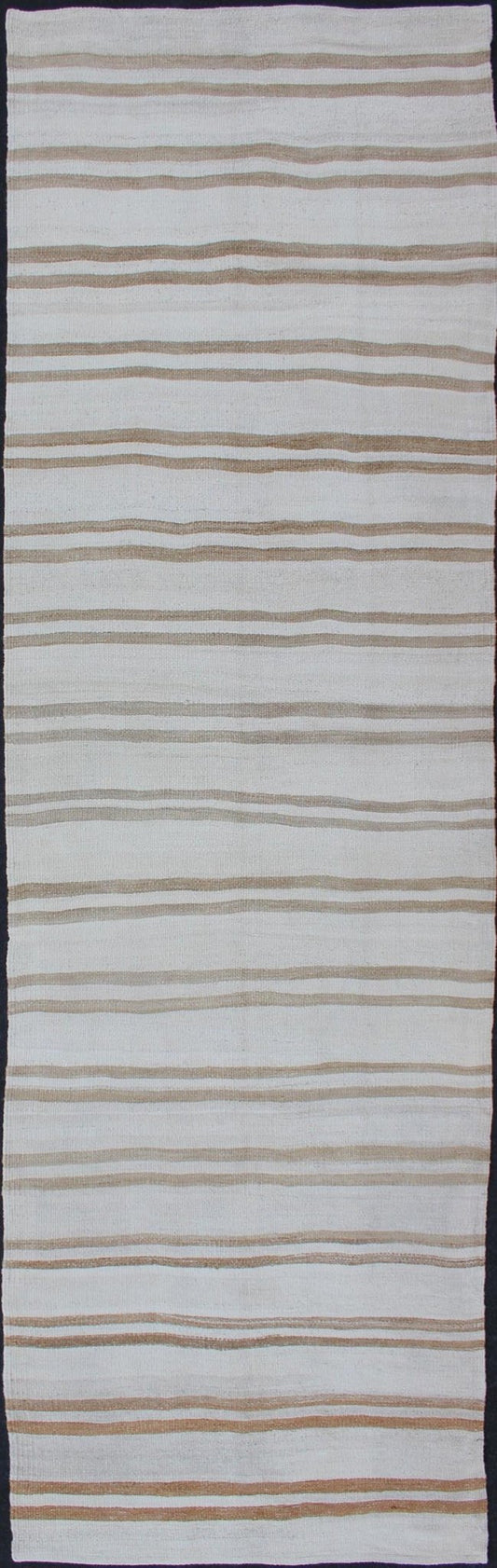 Vintage Turkish Kilim Runner with Stripe Design in Light Brown and Cream Tones Stripe design Kilim runner in cream and taupe, Keivan Woven Arts / rug en - 165951, country of origin / type: Turkey / Kilim, circa 1950 This flat - woven Kilim ru... - Keivan Woven ArtsEN - 176743 - 11952Rug