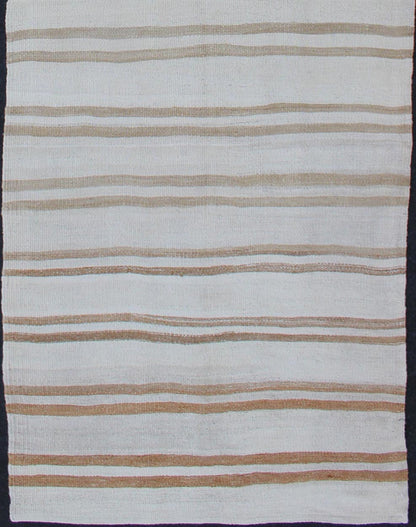 Vintage Turkish Kilim Runner with Stripe Design in Light Brown and Cream Tones Stripe design Kilim runner in cream and taupe, Keivan Woven Arts / rug en - 165951, country of origin / type: Turkey / Kilim, circa 1950 This flat - woven Kilim ru... - Keivan Woven ArtsEN - 176743 - 11952Rug