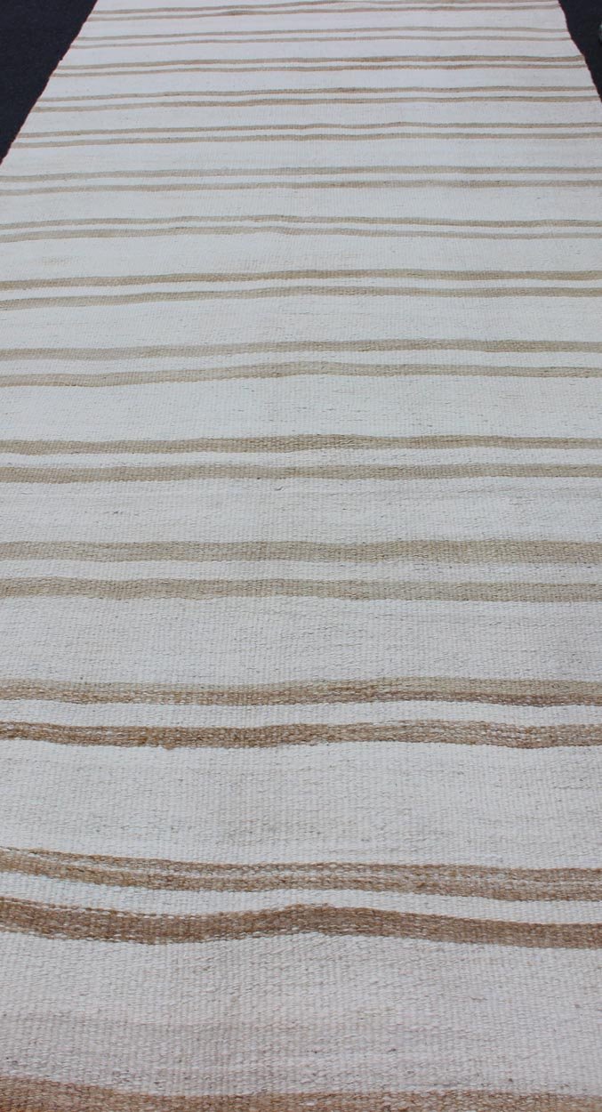Vintage Turkish Kilim Runner with Stripe Design in Light Brown and Cream Tones Stripe design Kilim runner in cream and taupe, Keivan Woven Arts / rug en - 165951, country of origin / type: Turkey / Kilim, circa 1950 This flat - woven Kilim ru... - Keivan Woven ArtsEN - 176743 - 11952Rug