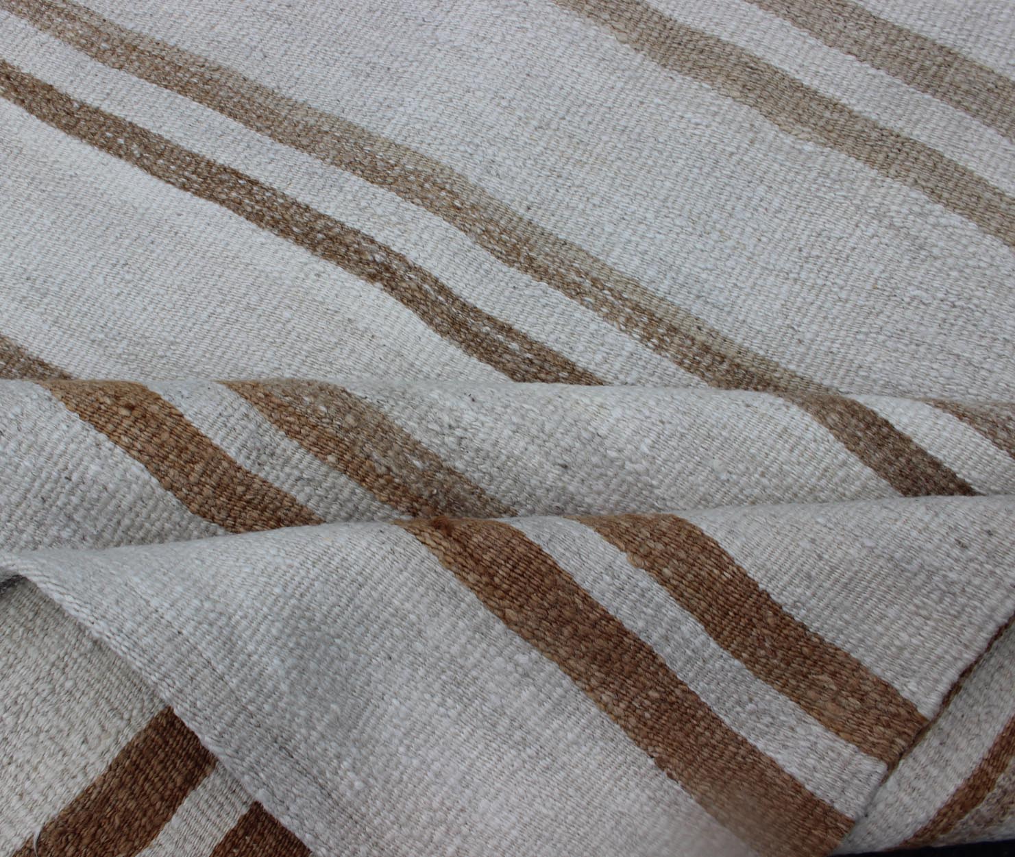Vintage Turkish Kilim Runner with Stripe Design in Light Brown and Cream Tones Stripe design Kilim runner in cream and taupe, Keivan Woven Arts / rug en - 165951, country of origin / type: Turkey / Kilim, circa 1950 This flat - woven Kilim ru... - Keivan Woven ArtsEN - 176743 - 11952Rug