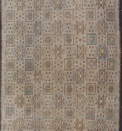 Vintage Turkish Embroidered Kilim in Light Green, Tan, and Hints of Lavender Measures: 5'0 x 9'8 This vintage flat weave Kilim was hand woven in Turkey during the 1950's. The light taupe field is decorated with tribal - like motifs, with ... - Keivan Woven ArtsEN - 176775 - 18878Rug