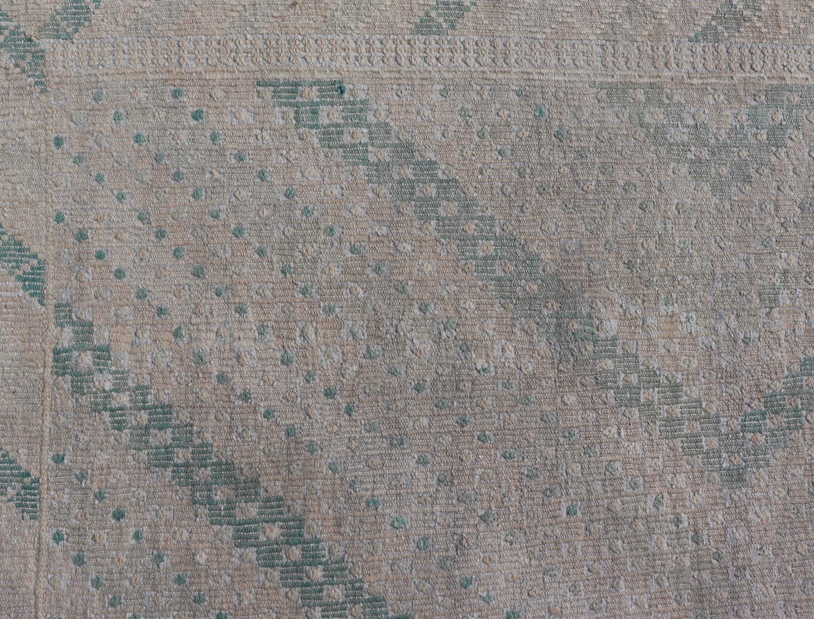 Embroidered Vintage Hand Woven Turkish Kilim with Geometric Diamond Design Embroidered vintage kilim rug from Turkey in shades of tan, light green, light gray, and cream with geometric pattern, Keivan Woven Arts / rug EN - 176848, country of orig... - Keivan Woven ArtsEN - 176848 - 18776Rug