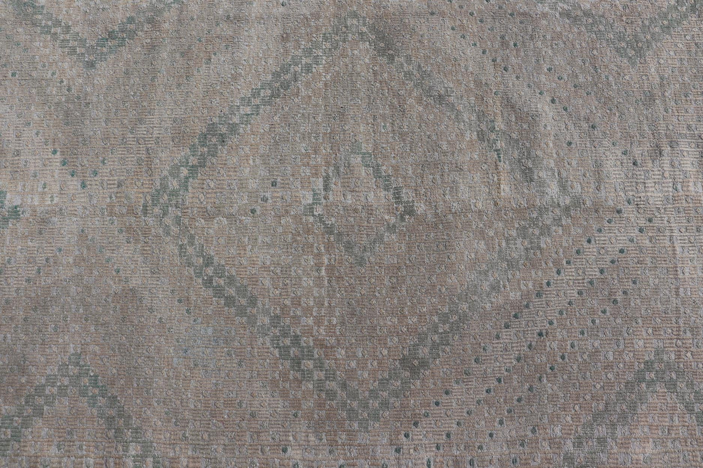 Embroidered Vintage Hand Woven Turkish Kilim with Geometric Diamond Design Embroidered vintage kilim rug from Turkey in shades of tan, light green, light gray, and cream with geometric pattern, Keivan Woven Arts / rug EN - 176848, country of orig... - Keivan Woven ArtsEN - 176848 - 18776Rug