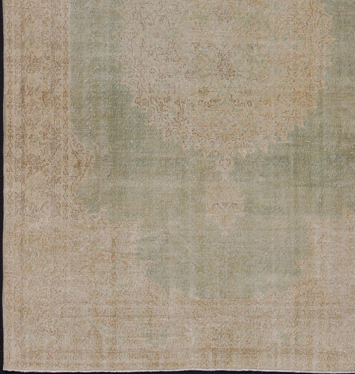 Distressed Turkish Carpet with Floral Medallion in Light Green, Tan and Taupe kwarugs Unique Turkish distressed rug with muted colors in taupe, light green, beige rug en - 176863, country of origin / type: Turkey / 1940, This vintage Turki... - Keivan Woven ArtsEN - 176863 - 12531Rug