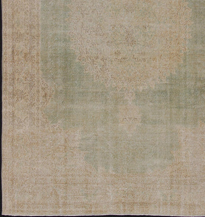 Distressed Turkish Carpet with Floral Medallion in Light Green, Tan and Taupe kwarugs Unique Turkish distressed rug with muted colors in taupe, light green, beige rug en - 176863, country of origin / type: Turkey / 1940, This vintage Turki... - Keivan Woven ArtsEN - 176863 - 12531Rug