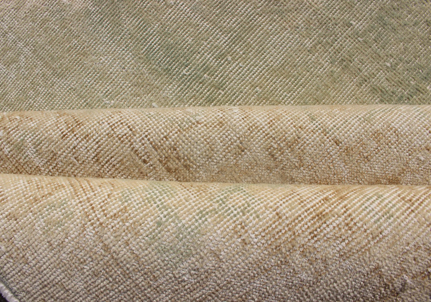 Distressed Turkish Carpet with Floral Medallion in Light Green, Tan and Taupe kwarugs Unique Turkish distressed rug with muted colors in taupe, light green, beige rug en - 176863, country of origin / type: Turkey / 1940, This vintage Turki... - Keivan Woven ArtsEN - 176863 - 12531Rug