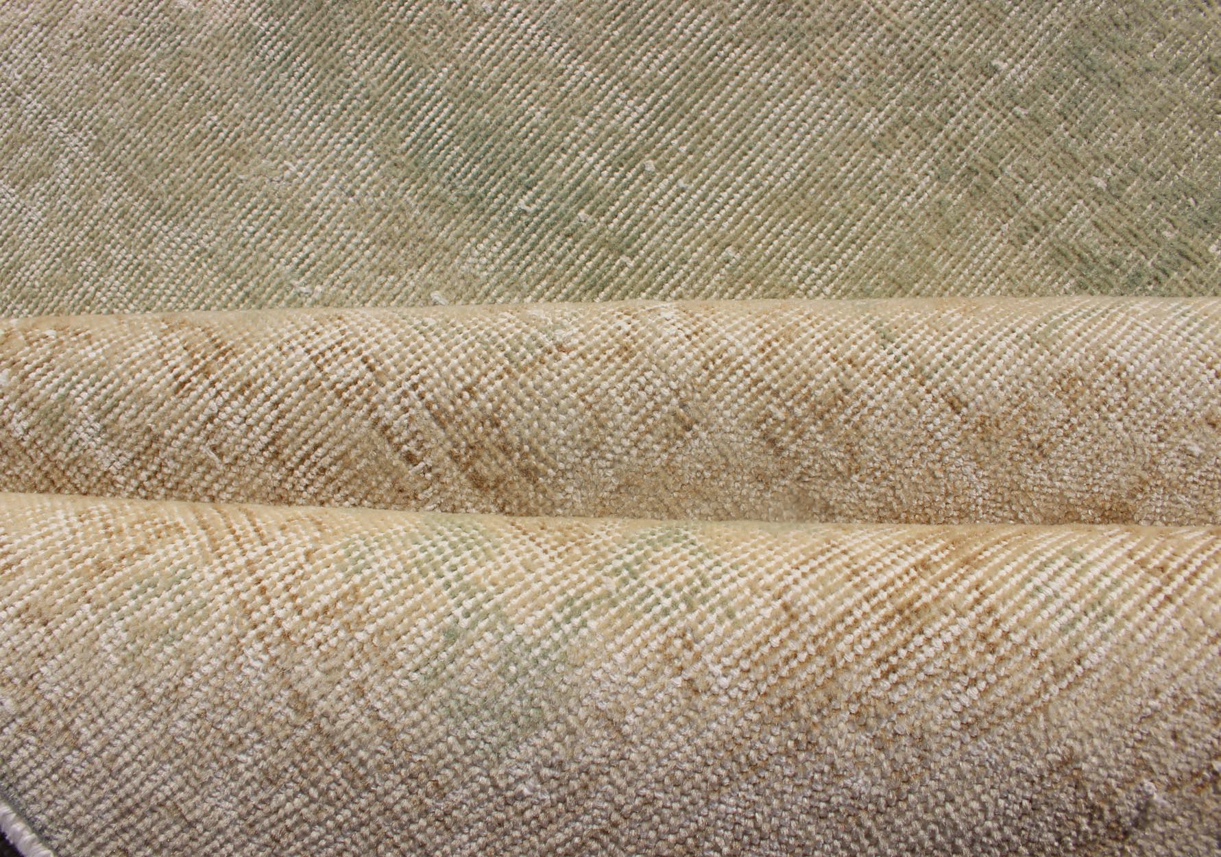 Distressed Turkish Carpet with Floral Medallion in Light Green, Tan and Taupe kwarugs Unique Turkish distressed rug with muted colors in taupe, light green, beige rug en - 176863, country of origin / type: Turkey / 1940, This vintage Turki... - Keivan Woven ArtsEN - 176863 - 12531Rug