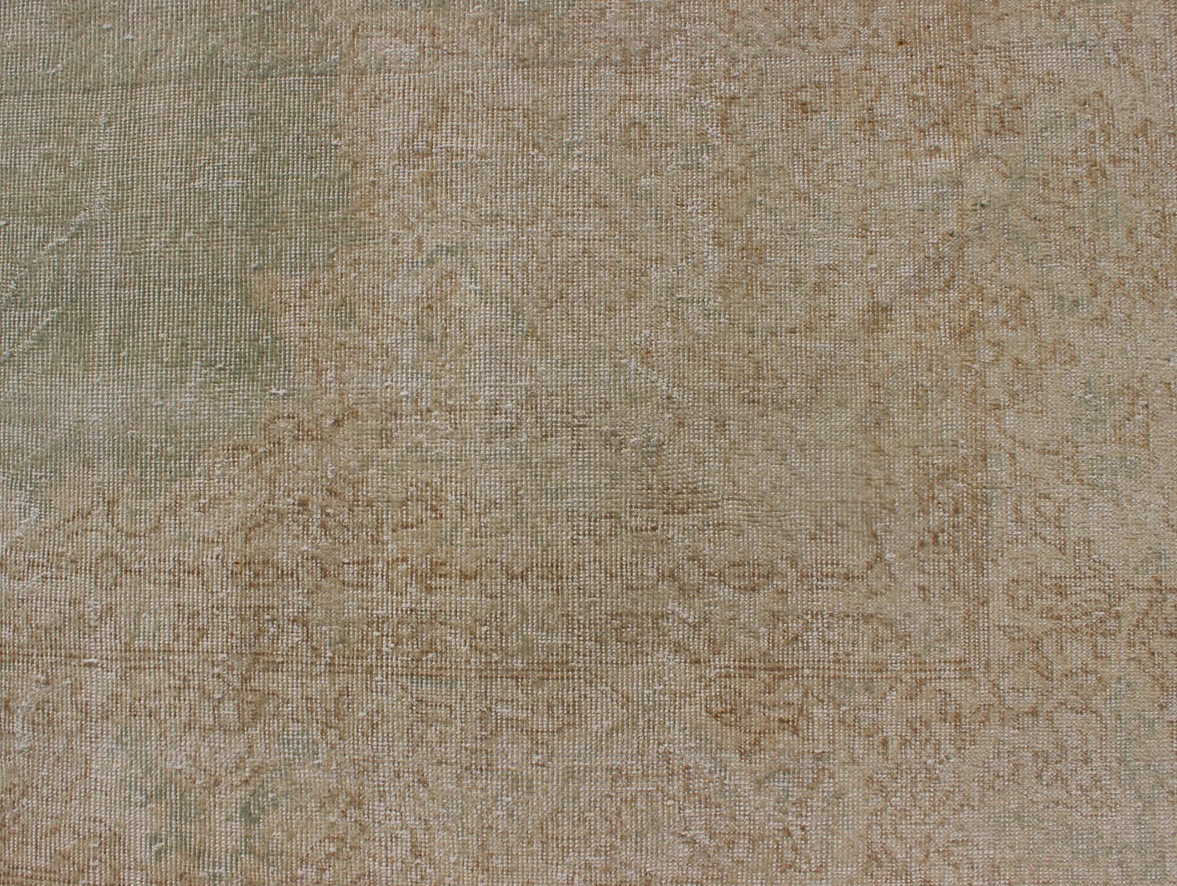 Distressed Turkish Carpet with Floral Medallion in Light Green, Tan and Taupe kwarugs Unique Turkish distressed rug with muted colors in taupe, light green, beige rug en - 176863, country of origin / type: Turkey / 1940, This vintage Turki... - Keivan Woven ArtsEN - 176863 - 12531Rug