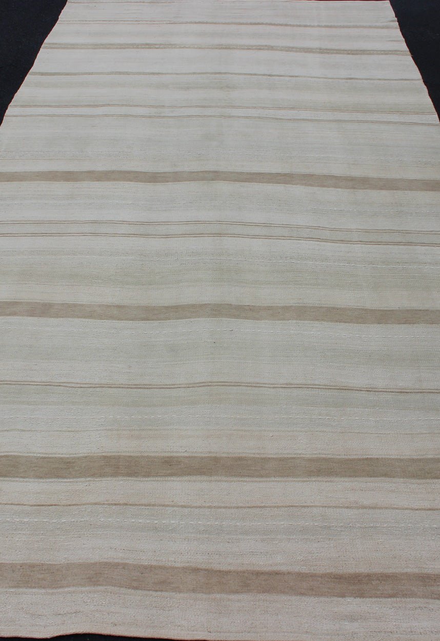 Large Gallery Runner Vintage Turkish Kilim Stripes in Light Camel and Neutral Tone Keivan Woven Arts - Stripe design Kilim Gallery Rug / runner in cream and taupe light camel and neutrals , rug EN - 176882, country of origin / type: Turkey / Kilim, ci... - Keivan Woven ArtsEN - 176882 - 12743Rug