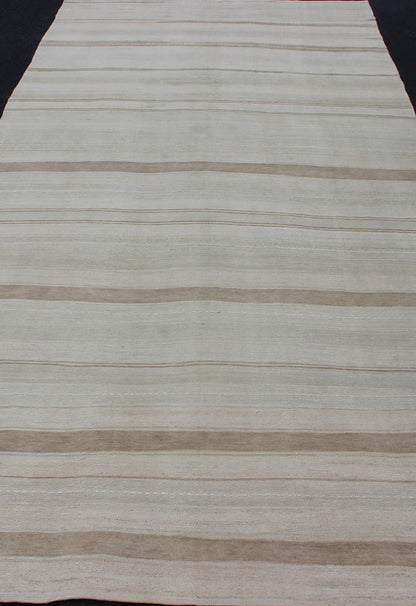 Large Gallery Runner Vintage Turkish Kilim Stripes in Light Camel and Neutral Tone Keivan Woven Arts - Stripe design Kilim Gallery Rug / runner in cream and taupe light camel and neutrals , rug EN - 176882, country of origin / type: Turkey / Kilim, ci... - Keivan Woven ArtsEN - 176882 - 12743Rug