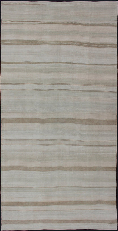 Large Gallery Runner Vintage Turkish Kilim Stripes in Light Camel and Neutral Tone Keivan Woven Arts - Stripe design Kilim Gallery Rug / runner in cream and taupe light camel and neutrals , rug EN - 176882, country of origin / type: Turkey / Kilim, ci... - Keivan Woven ArtsEN - 176882 - 12743Rug