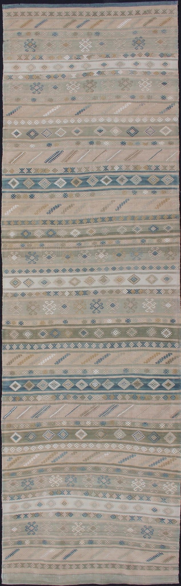 Natural - Toned Turkish Flat - Weave Kilim With Geometric Stripes And Motifs Stripe design Kilim runner with geometric motifs. Keivan Woven Arts / rug en - 176922, country of origin / type: Turkey / Kilim, circa 1950 This flat - woven Kilim runne... - Keivan Woven ArtsEN - 176922 - 11411Rug
