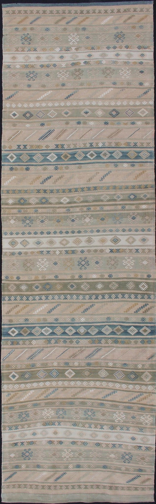 Natural - Toned Turkish Flat - Weave Kilim With Geometric Stripes And Motifs Stripe design Kilim runner with geometric motifs. Keivan Woven Arts / rug en - 176922, country of origin / type: Turkey / Kilim, circa 1950 This flat - woven Kilim runne... - Keivan Woven ArtsEN - 176922 - 11411Rug